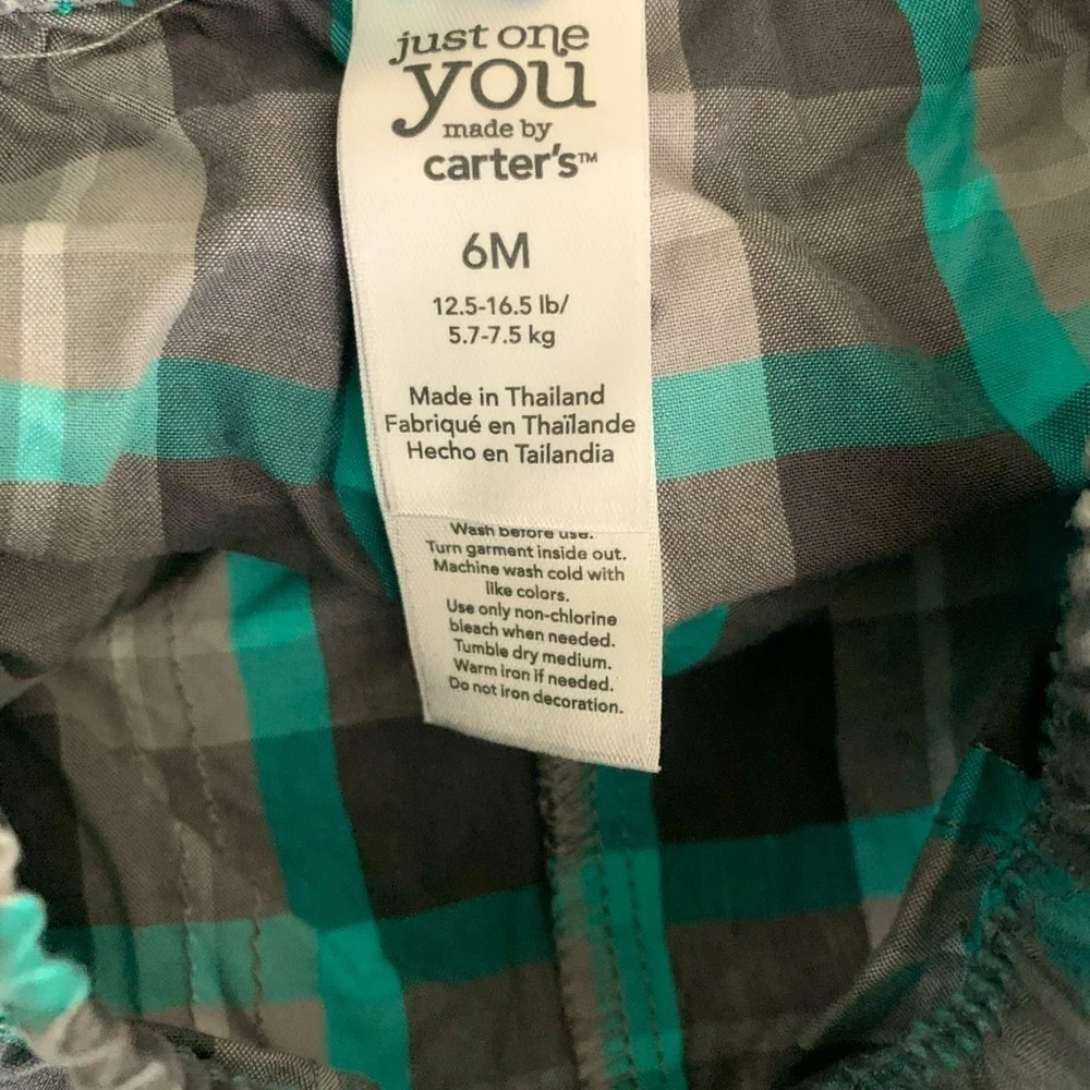 Carter's Turquoise Shirt and Gray Plaid Car Shorts Set